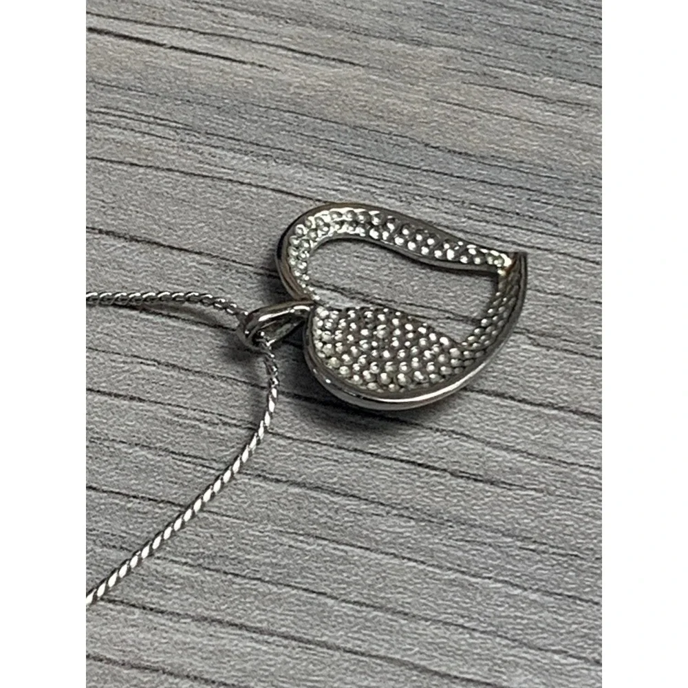 Silver Tone Open Heart Pendant Necklace with Black Heart Stone 18 Inch Chain